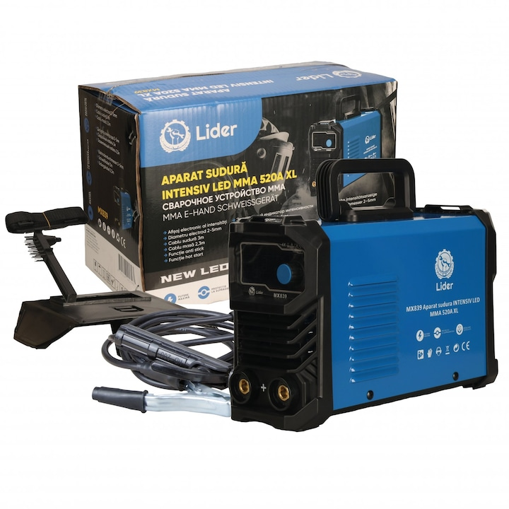 Invertor de sudura 520 A, LIDER XL MMA, electrod 1.6 - 5 mm, Hot Start, Arc Forta, Anti - Stick, cabluri 3M Invertor de sudura 520 A, LIDER XL MMA, electrod 1.6 - 5 mm, Hot Start, Arc Forta, Anti - Stick, cabluri 3M